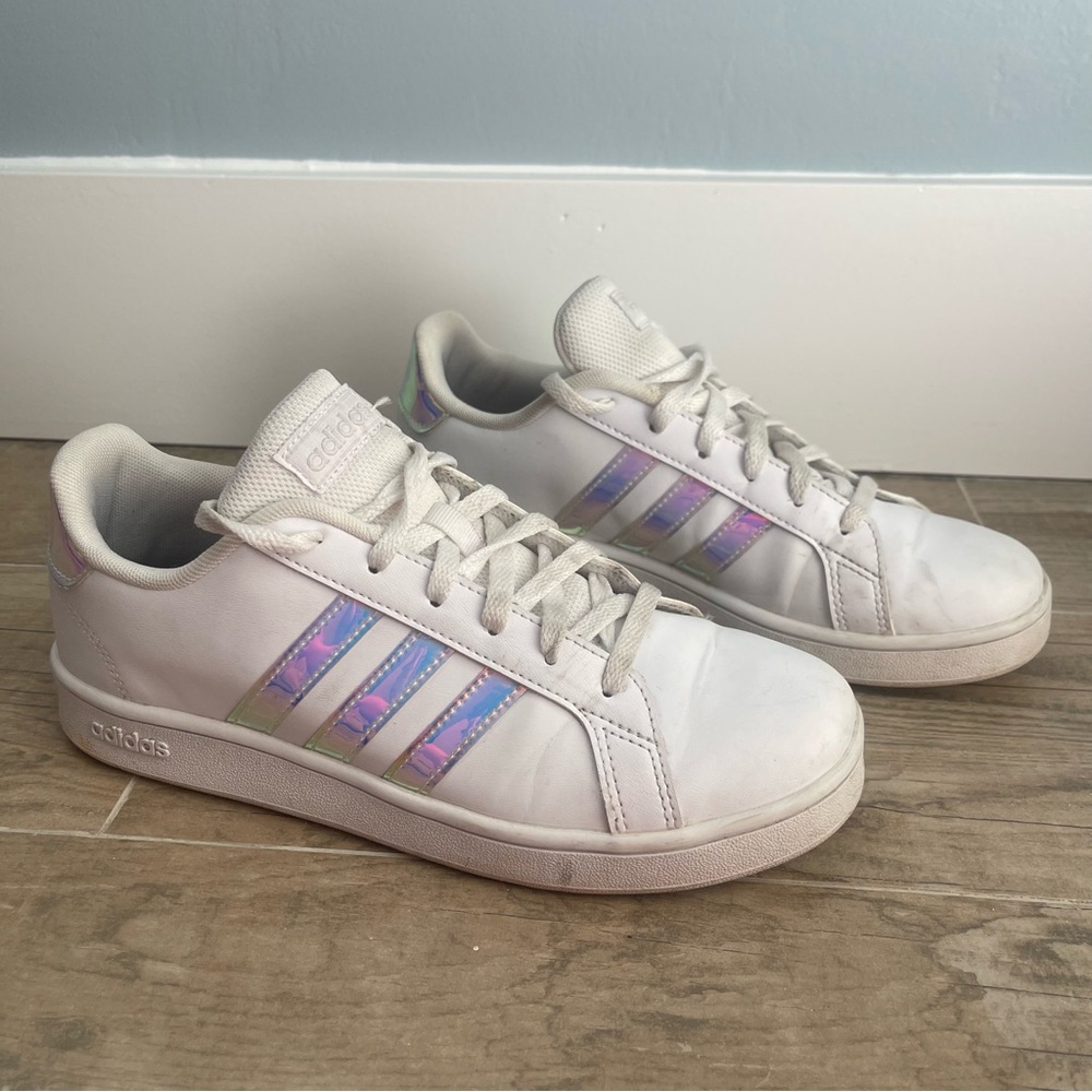 Adidas White Shoes with Iridescent Accents